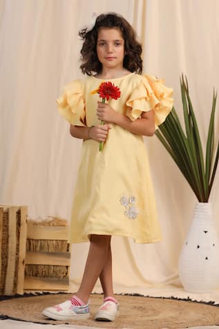 Casa Ninos Linen Flower Patchwork Embroidered Dress 