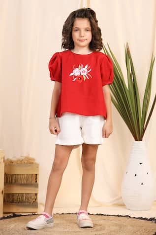 Casa Ninos Linen Puffed Sleeve Top & Shorts Set 