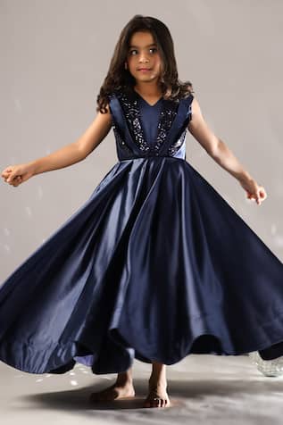 Casa Ninos Silk Sequin Embroidered Gown 