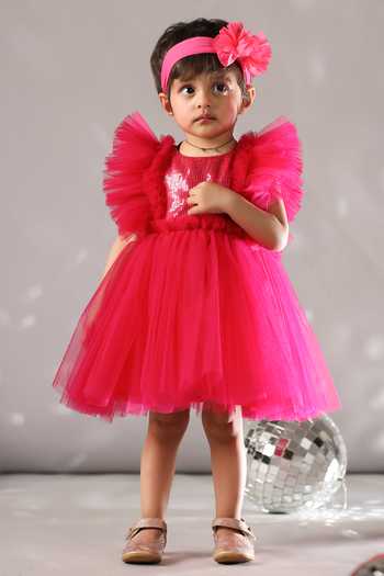 Casa Ninos Net Ruffle Sleeve Dress 
