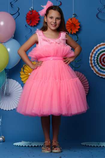 Casa Ninos Embellished Yoke Tiered Dress With Belt 