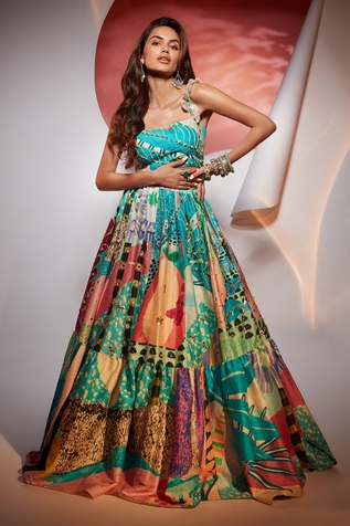 Payal Singhal Tropical Print Lehenga Bustier Set