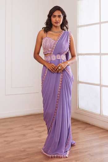Sonal Pasrija Pre-Draped Saree & Pearl Work Blouse Set 