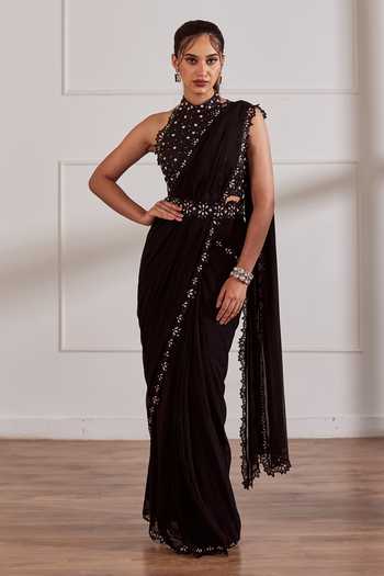 Sonal Pasrija Pre-Draped Saree With Pearl Embroidered Blouse 