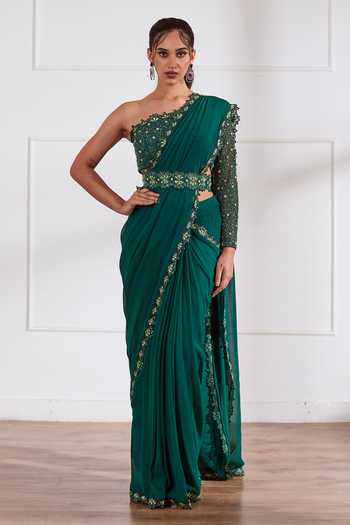 Sonal Pasrija Pre-Draped Saree With One Shoulder Blouse 