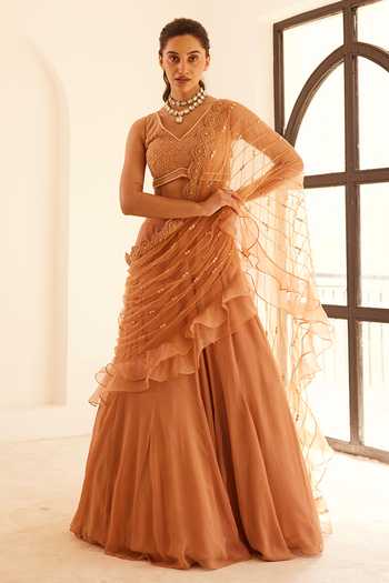 Sonal Pasrija Beige Embroidered Lehenga Set 