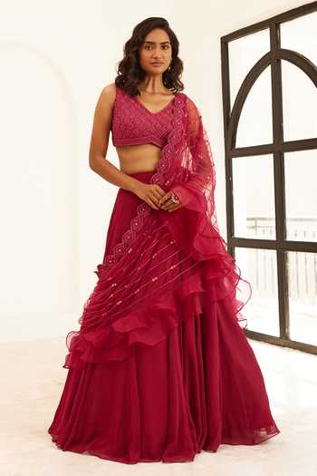 Sonal Pasrija Lehenga Cut Dana Embroidered Blouse Set 