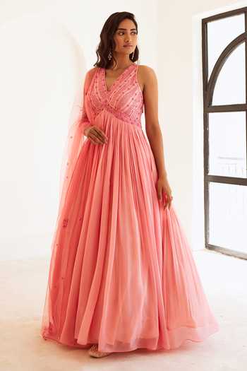 Sonal Pasrija Cutdana Embellished Yoke Anarkali With Dupatta 