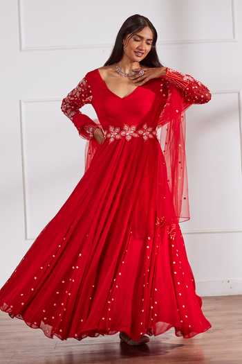 Sonal Pasrija Placed Pearl Embellished Anarkali With Dupatta 