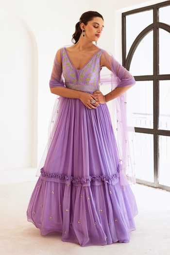 Sonal Pasrija Floral Cutdana Embellished Anarkali With Dupatta 