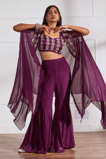 Sonal Pasrija Flower Cutdana Embellished Cape Sharara Set 
