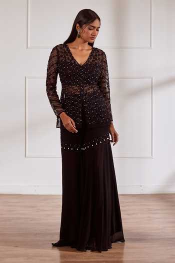 Sonal Pasrija Tonal Cutdana Embellished Peplum Top Gharara Set 