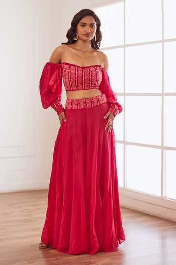 Sonal Pasrija Sequin Embellished Off Shoulder Top With Sharara 