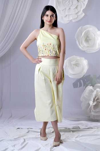 HOUSE OF TA-YA Cotton Satin One Shoulder Top & Culottes Set 