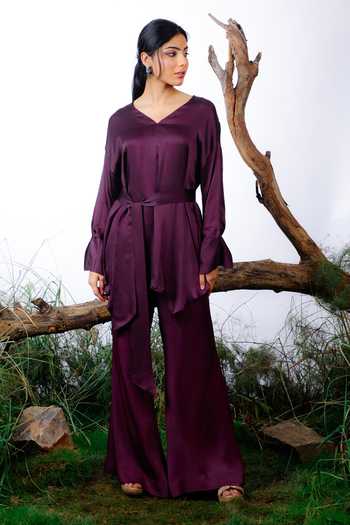 Omana By Ranjana Bothra Plain Belted Top With Pant 