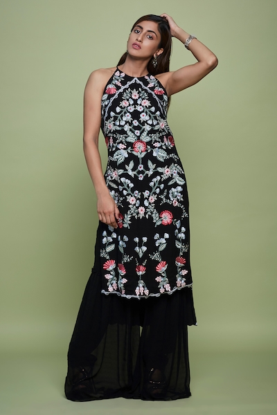 Vyasa by Urvi Floral Bloom Embroidered Tunic With Sharara