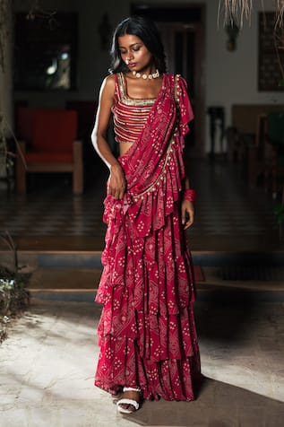 Latest ruffle outlet saree designs