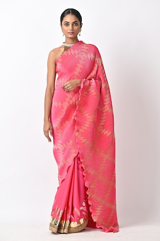 Kiran Uttam Ghosh Hand Embroidered Saree With Unstitched Blouse