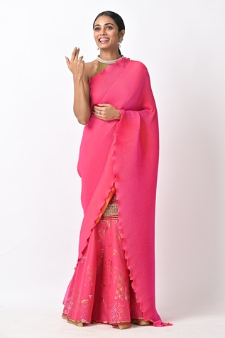 Kiran Uttam Ghosh Hand Embroidered Pre-Draped Skirt Saree Set