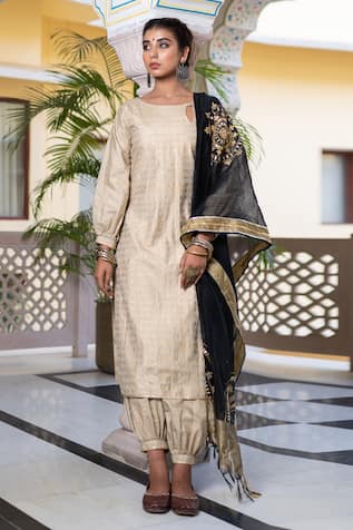 The Home Affair Chanderi Hand Block Print Kurta Set 