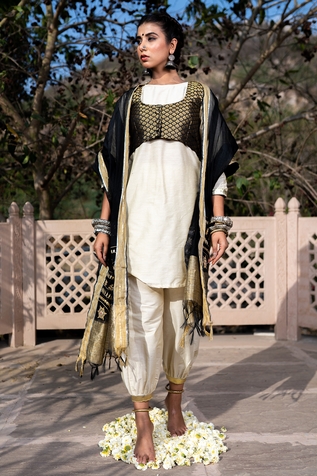 The Home Affair Banarasi Crop Jacket Kurta Set