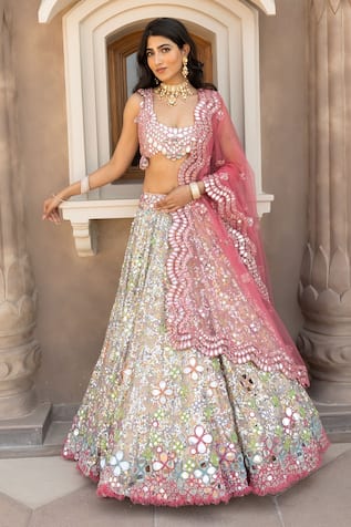 Abhinav Mishra Net Mirror & Sequin Work Lehenga Set 