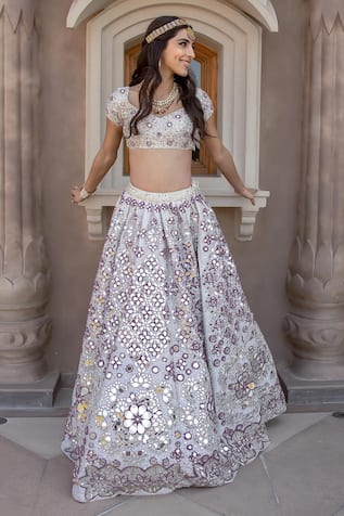 Abhinav Mishra Raw Silk Mirror & Resham Work Bridal Lehenga Set 