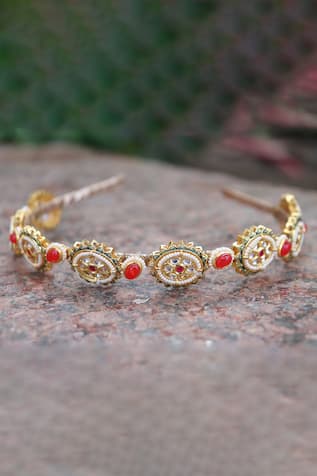 Stone Studded Enamelled Brooch Hairband 
