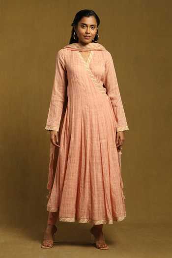 Ritu Kumar Self Chequered Pattern Angrakha Anarkali Set 