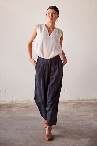 Kharakapas Black Cotton Twill Trouser 