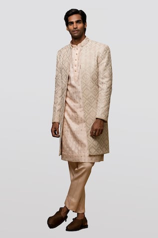 Chanderi Silk Embroidered Achkan Set 