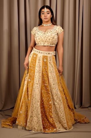 Shloka Sudhakar Color Block Flower Embroidered Lehenga Set 