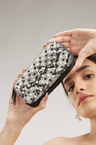 House Of Bio Hana Metallic Spike Embellished Mobile Bag 