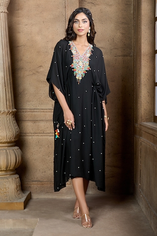 Aariyana Couture Geometric Embroidered Yoke Kaftan