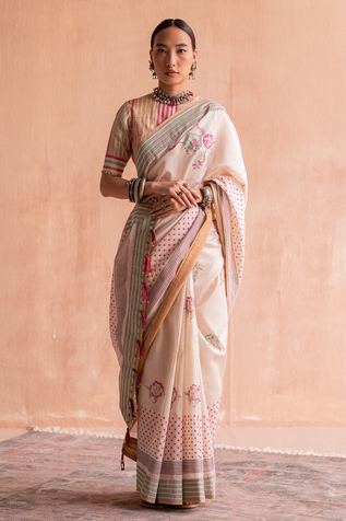 Swatti Kapoor Yamuna Chanderi Hand Block Printed Saree