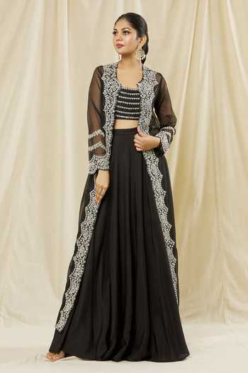 Vasavi Shah Sequin Embroidered Jacket & Skirt Set 