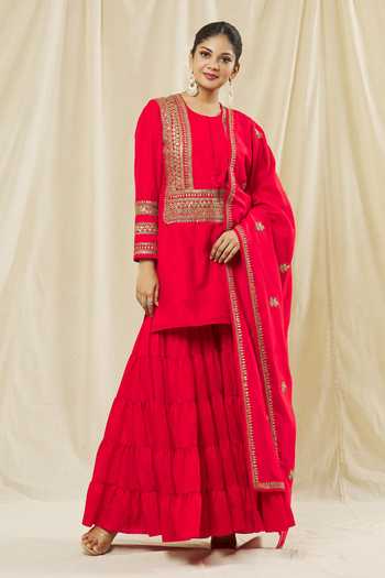 Vasavi Shah Dori Embroidered Short Kurta Sharara Set 