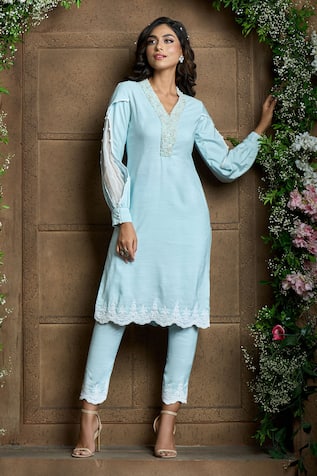 Aariyana Couture Hand Embroidered Placket Kurta With Pant 