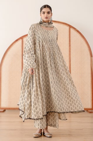 Buy Ragini Collections Linen Cotton Material Designer Kurti Trouser Set for  Women Beige at Amazon.in