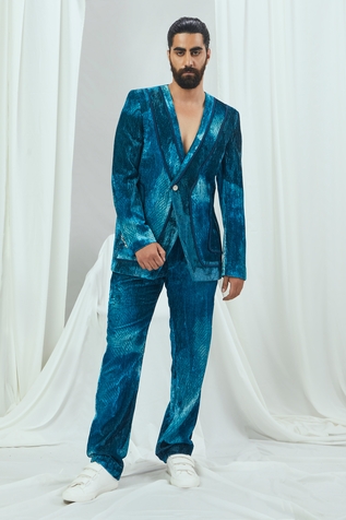 Nirmooha Velvet Blotch Print Blazer
