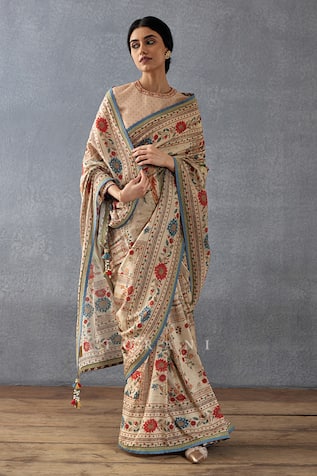 Torani Badami Mulmul Printed Saree With Blouse 