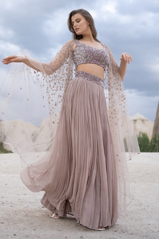 Couture by Niharika Floral Sequin Embroidered Cape & Lehenga Set