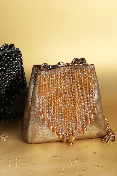 RICAMMO Tasselled Crystal Embellished Nano Bucket Bag