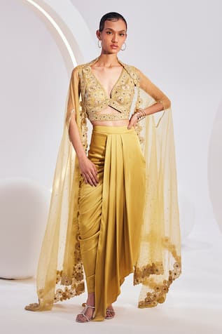 Divya Aggarwal Lydia Floral Embroidered Cape Skirt Set 