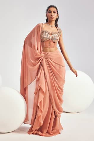 Divya Aggarwal Hertha Concept Saree With Sequin Embroidered Corset 