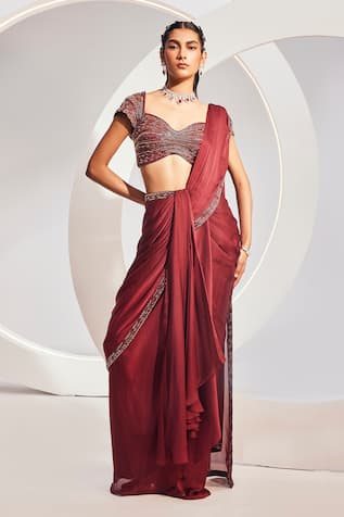 Divya Aggarwal Pre-Draped Bead Embellished Saree With Blouse 