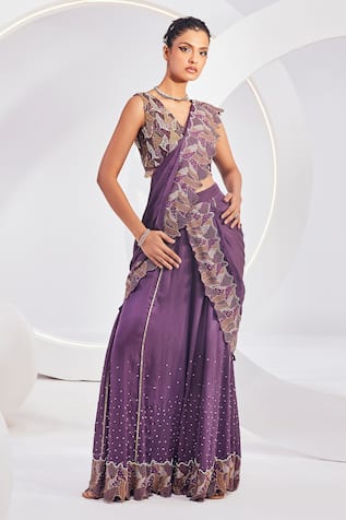 Divya Aggarwal Pre-Draped Embellished Sharara Saree With Blouse 