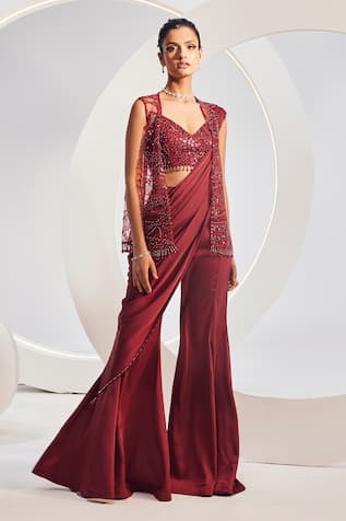 Divya Aggarwal Nadia Pre-Draped Sharara Pant Saree & Embroidered Jacket Set 