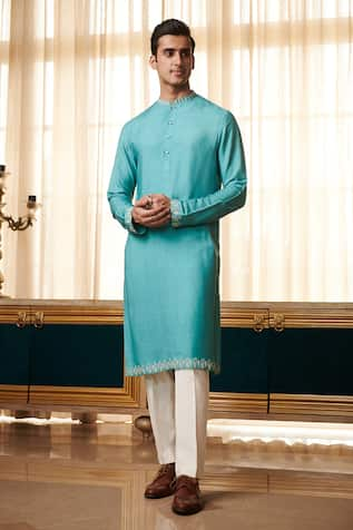 Mehndi green cotton embroidery kurta suit - G3-MKS3805 | G3fashion.com