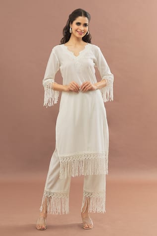 Floral Cut Work Lace Border Kurta With Pant For Kids